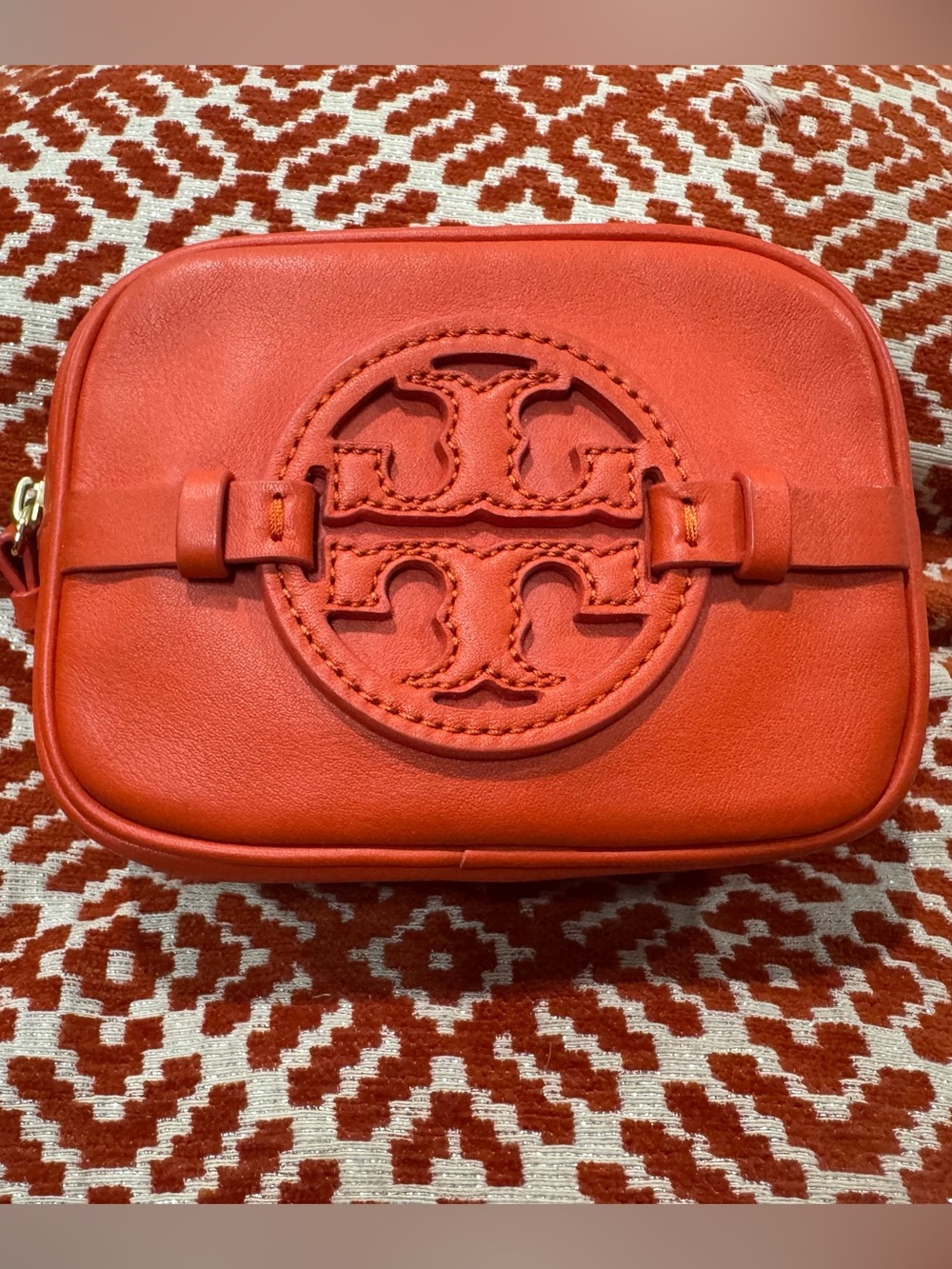 Tory Burch Orange Leather Mini Pouch Cosmetic Case 3x5